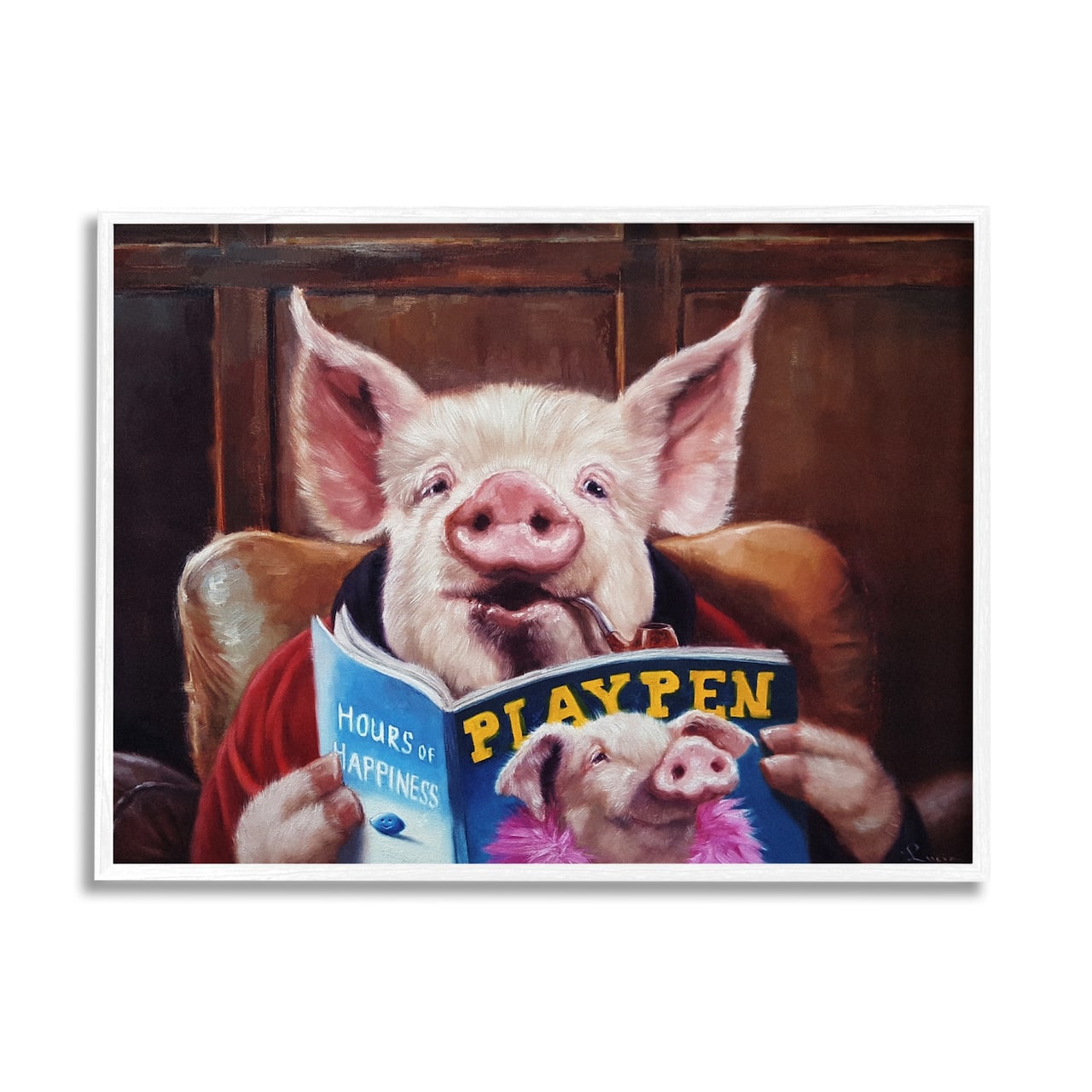 Stupell Industries Funny Pig Magazine Man Cave Framed Giclee Art